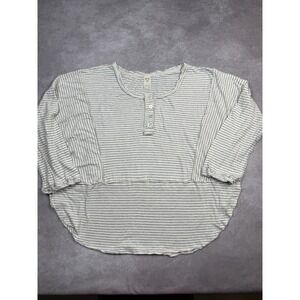 We‎ The Free Shirt Womens Large Gray White Striped Henley Button Pullover Top